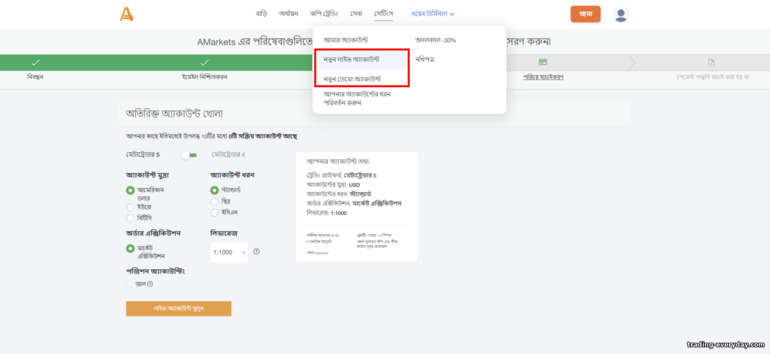 ব্রোকার AMarkets এর সাথে একটি বাস্তব এবং ডেমো অ্যাকাউন্ট তৈরি করা