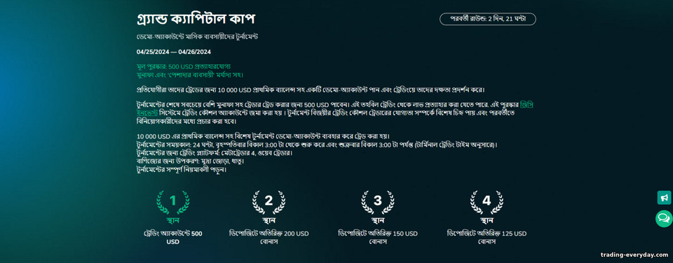 ফরেক্স ব্রোকার গ্র্যান্ড ক্যাপিটালে $500 এর প্রাইজ ফান্ড সহ সাপ্তাহিক টুর্নামেন্ট ফরেক্স ব্রোকার গ্র্যান্ড ক্যাপিটালে $500 এর প্রাইজ ফান্ড সহ সাপ্তাহিক টুর্নামেন্ট