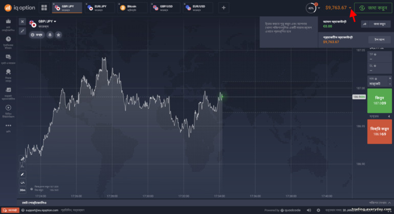 IQ Option ব্রোকারের সাথে একটি বাস্তব এবং ডেমো অ্যাকাউন্টের মধ্যে স্যুইচ করা