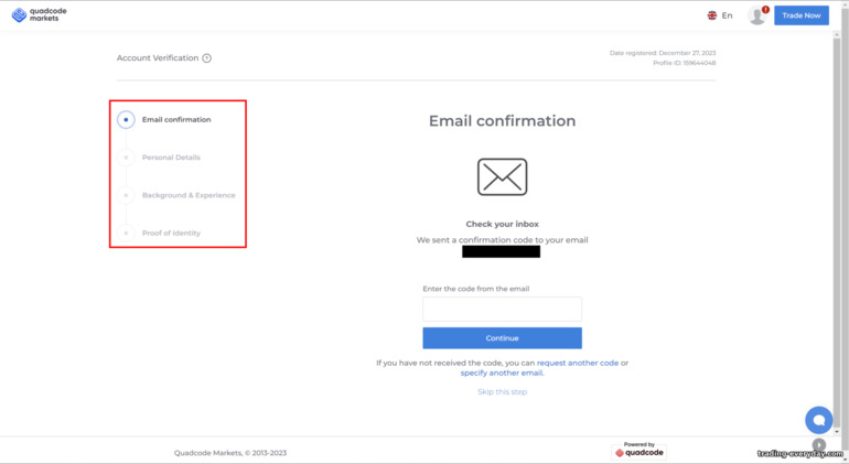 ব্রোকার Quadcode Markets এর সাথে একটি ট্রেডিং অ্যাকাউন্টের যাচাইকরণ