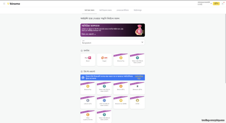 Binomo ব্রোকারের সাথে একটি ট্রেডিং অ্যাকাউন্ট পুনরায় পূরণ করা