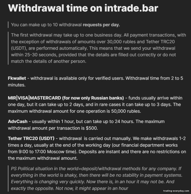 Intrade Bar ব্রোকার থেকে অর্থ উত্তোলনের সীমা ও শর্তাবলি Intrade Bar ব্রোকার থেকে অর্থ উত্তোলনের সীমা ও শর্তাবলি