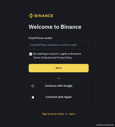 Binance নিবন্ধন ফর্ম