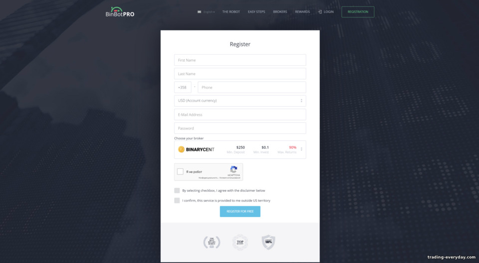BinBot Pro নিবন্ধন ফর্ম BinBot Pro নিবন্ধন ফর্ম