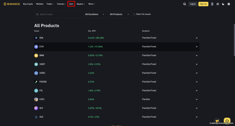 Binance Earn প্রোগ্রাম