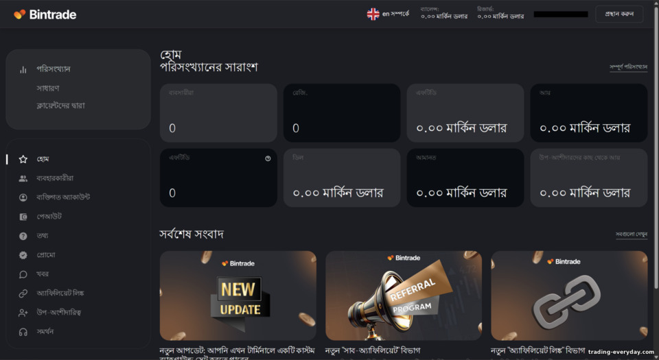 BinTrade অ্যাফিলিয়েট হোমপেজ