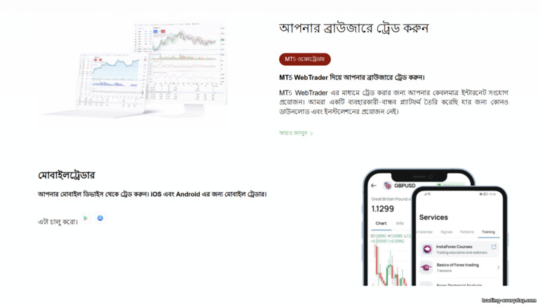 Instaforex মোবাইল অ্যাপ ও WebTrader