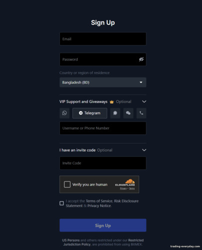 BitMex নিবন্ধন ফর্ম