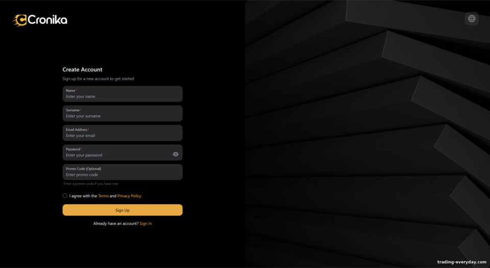Cronika Broker রেজিস্ট্রেশন ফর্ম