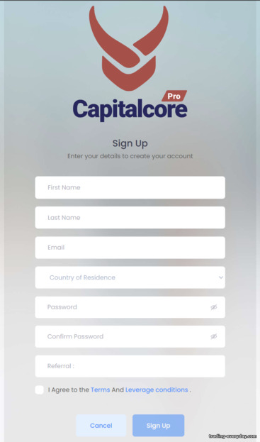CapitalCore অ্যাকাউন্ট রেজিস্ট্রেশন