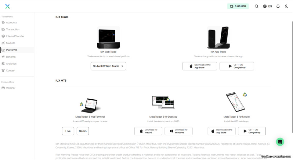 IUX ট্রেডিং প্ল্যাটফর্মসমূহ